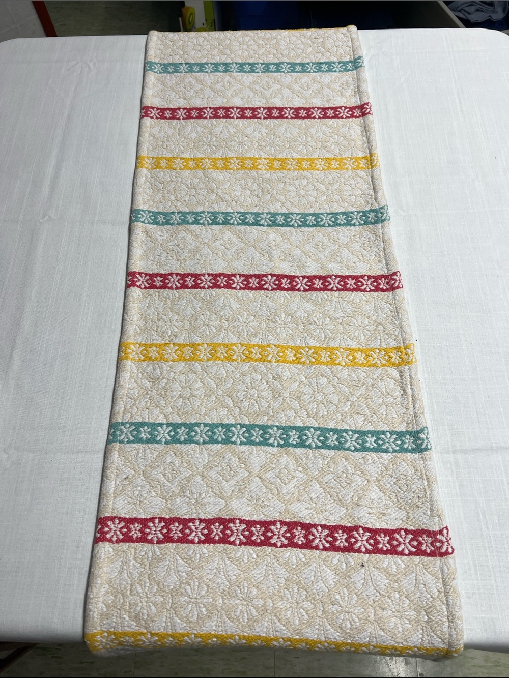 The Pioneer Woman Cream Kitchen Runner with Red, Yellow & Teal Stripes